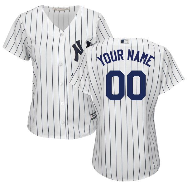 Women New York Yankees Majestic White Navy Home Cool Base Custom MLB Jersey